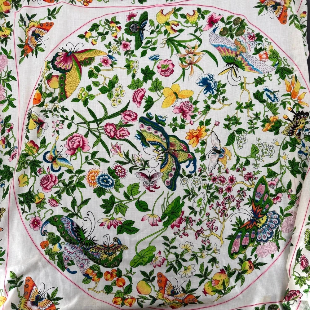 Vintage Metropolitan Museum of Art Scarf Botanical White Pink 51